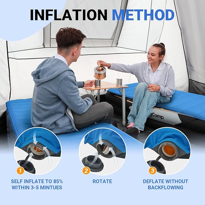 KingCamp Self Inflating Camping Pad 3" Thick Foam Sleeping Mattress 6.1R Value Soft Warm Portable Inflating Air Mat for Travel Hiking Tent,78"x30", Blue