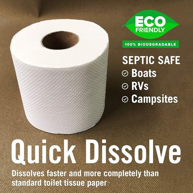 Boat and RV Toilet Paper Septic Safe Tissue Toilet Quick Dissolving 12 Single (1) Rolls for Marine and Travel Camper Systems Camping Biodegradable Supplies Dissolve and Tank Safe | TP Bulk Pack 2 Ply