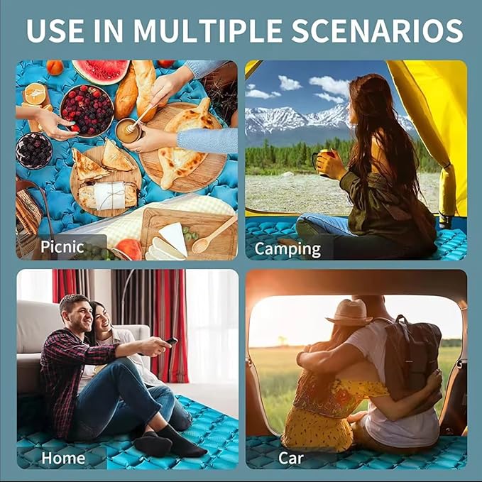 Double Sleeping Pad for Camping, Extra Thickness Inflatable Sleeping Mat with Pillow Built-in Pump, Inflatable & Compact Camping Hiking Traveling