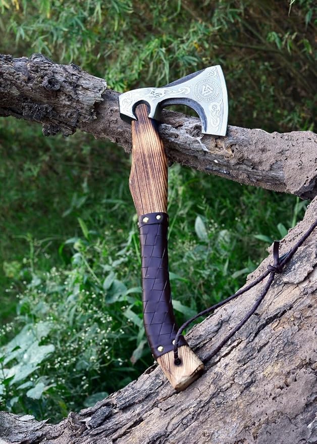 Custom Handmade Gift Viking Axe Carbon Steel Bushcrafting Axe Hunting Battle Ready Axe with Leather Sheath Camping Bearded Hatchets Blacksmith Hunting Axe (VK-Ax-1)