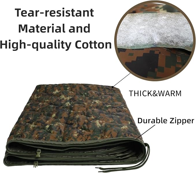 Woobie Blanket, Army Poncho Liner with Zipper, Military Sleeping Bag, with A Compression Carrying Bag, for Hiking, Camping, Outdoor Survival