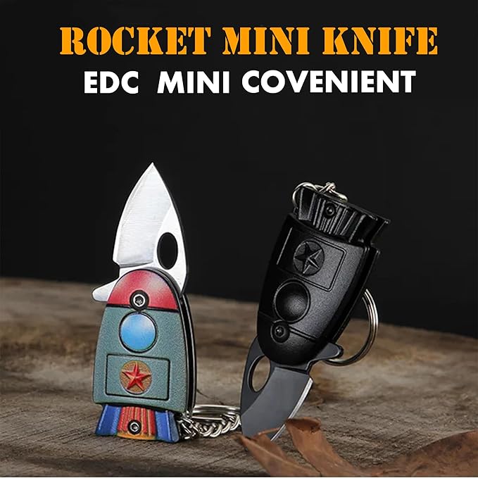 Rocket Shaped EDC Knife, Cool Key Chain Knife, Pocket Knife with Stainless Steel Blade, Suitable for Wilderness Survival, Collection, Daily Use and Outdoor Travel (Black)