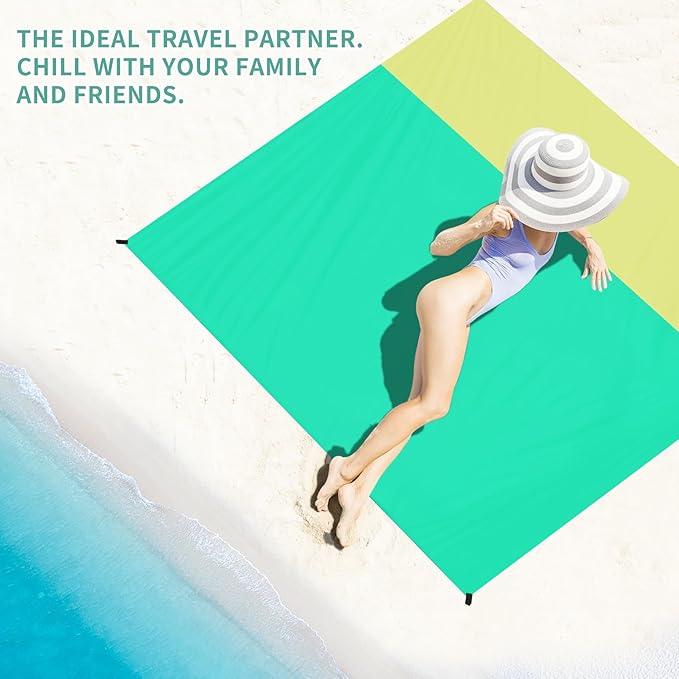 BYDOLL Beach Blanket Sandproof Waterproof 78''×81'' 1-4 Adults Compact Lightweight Oversized Beach Blanket Large Picnic Mat Beach Blanket for Travel Camping Hiking Picnic