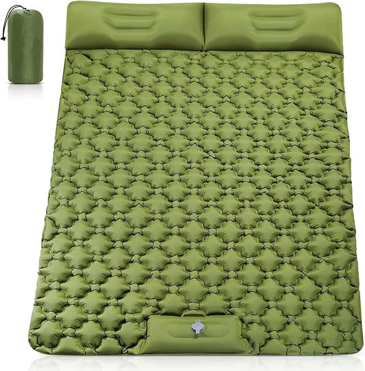 Queen Size Sleeping Pad for Camping, Lightweight Waterproof Camping Air Mattress with Built-in Pump Camping Bed for Backpacking Gear, Hiking, Tent, Traveling Green