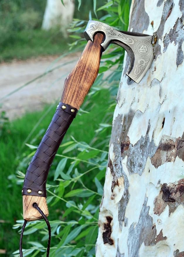 Custom Handmade Gift Viking Axe Carbon Steel Bushcrafting Axe Hunting Battle Ready Axe with Leather Sheath Camping Bearded Hatchets Blacksmith Hunting Axe (VK-Ax-1)