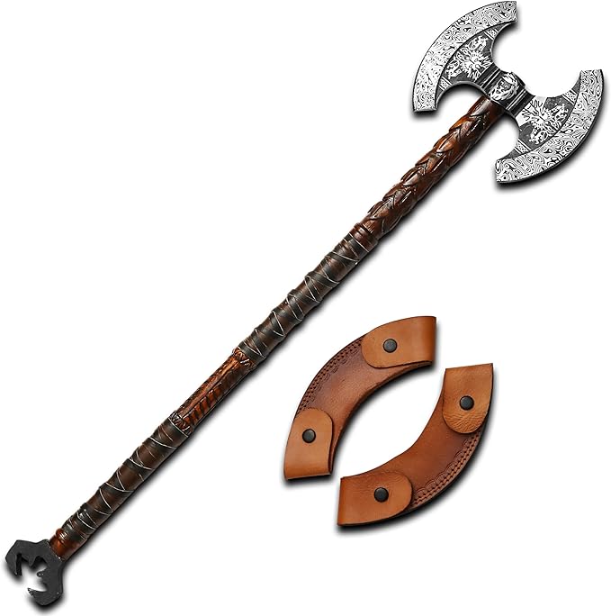 MDM-Ax107 Double Headed Axe | Double Sided Axe Custom Gift High Carbon Steel Viking Axe with Rose Wood Shaft, Double Edge Axe