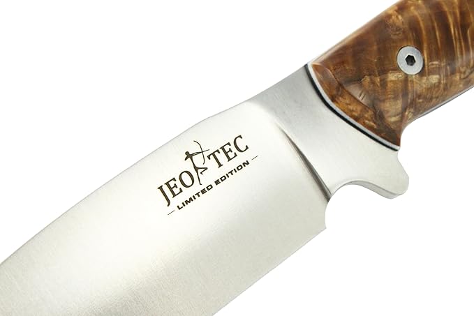 JEO-TEC Nº1 Bushcraft Survival Full Tang Fixed Blade Outdoor Camping Utility Hunting Knife In Leather Sheath Horizontal Vertical Carry Sheath | BÖHLER N690C Steel Fire Starter Scraper