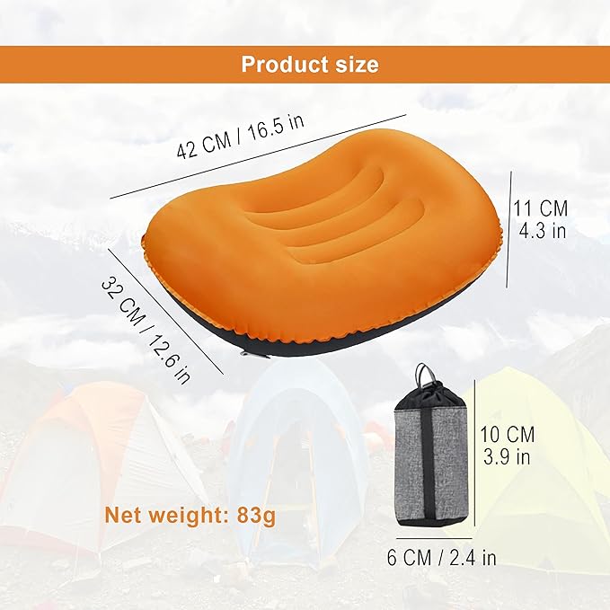 Portable Inflatable Neck Pillow for Outdoor Travel, Camping, Office Naps-Polyester ，Color Available-Simple and Comfortable (16.5 * 12.6 * 4.3in, Orange)