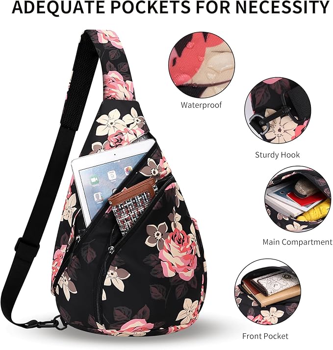 HUA ANGEL Crossbody Sling Bag for Men & Women Lightweight Waterproof Chest Shoulder Bag for Travel Hiking & Everyday Use