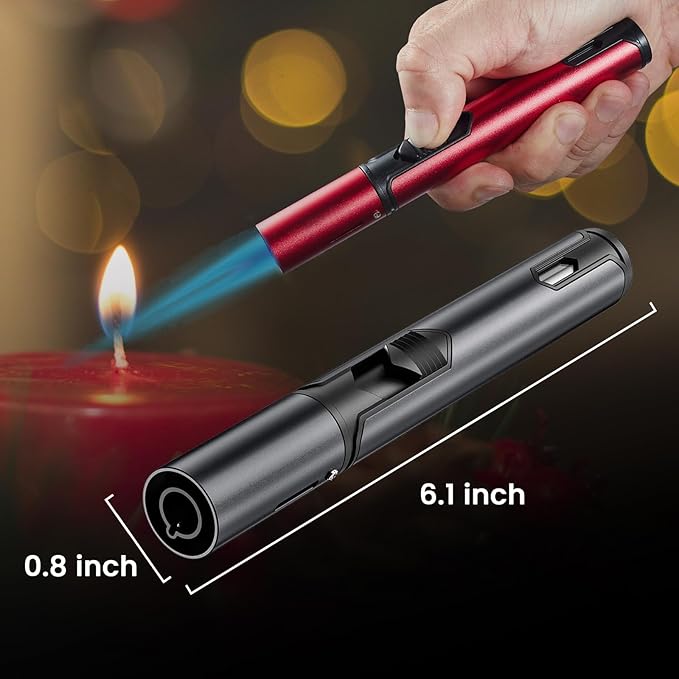 Urgrette 3 Pack Butane Torch Lighters, 6-inch Refillable Pen Lighter Adjustable Jet Flame Butane Lighter for Grill BBQ Camping (Gas Not Included)