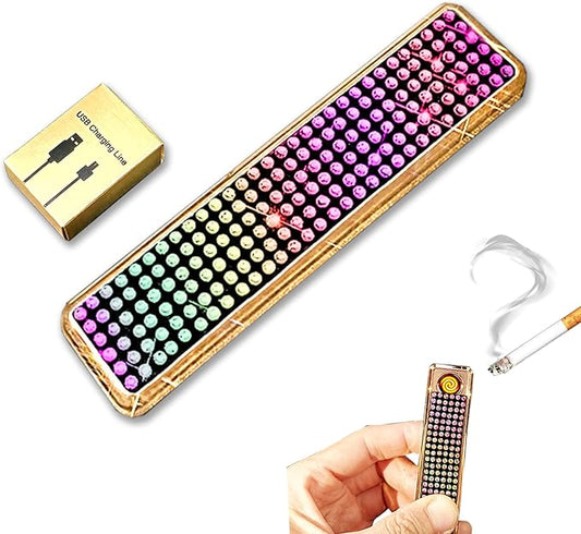 Rhinestone Lighter Electric Lighter Rechargeable Bling Glitter USB Lighter Flameless Girls Lighter for Women (Black Multi)