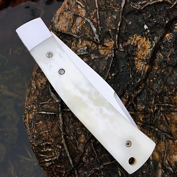 Watchman Brother1518 Slip Joint Knife Bone Grips Micarta Half Stop VG10 Pocket Knife (White Bone)