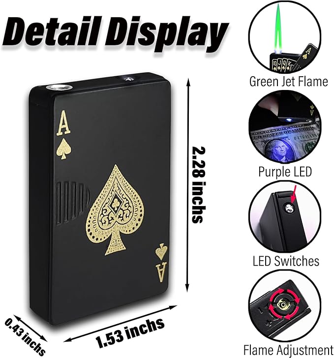 Jet Torch Lighter, Refillable Butane Playing Card Lighter, Exquisite Packaging, Windproof Lighters, Cool Lighter for Men, Candle, Camping, Birthday. (Butane Not Included) (1, Gold Joker)