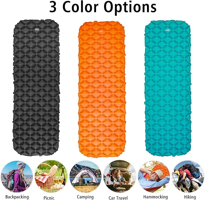 Camping Sleeping Pad Air Mattress - Inflatable Ultralight Ergonomic Design Compact Airpad Mat Backpacking Hiking Outdoor Activities Black