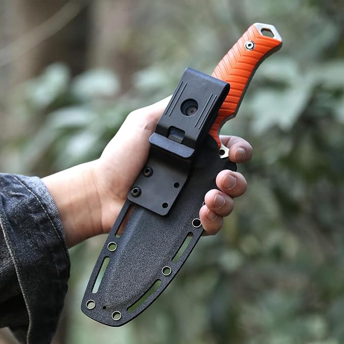 DC53 Steel 5" Fixed Blade Hunting Knife with Kydex Sheath, Camping Fishing Multi-Purpose Outdoor Gear with G10 Handle, Camping Bush Knife, Gifts for Men