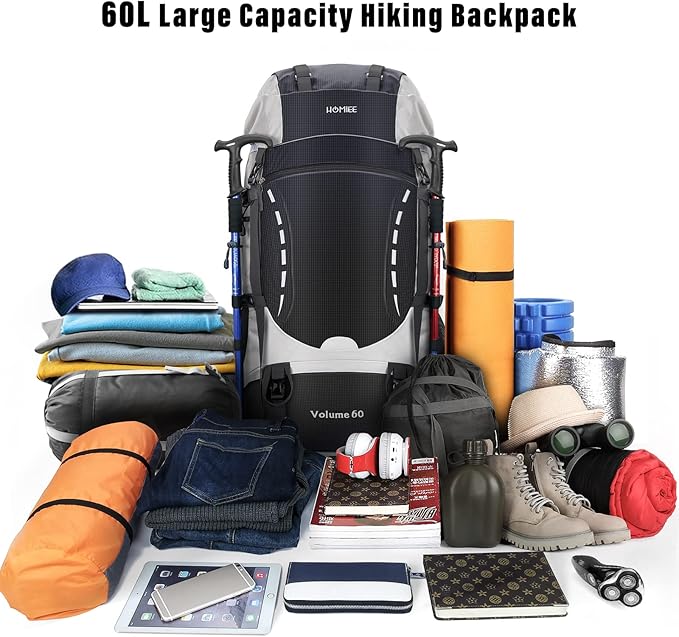 HOMIEE 50L Hiking Backpack Travel Bag Waterproof Camping Backpack with Rain Cover Lightweight Backpacking Backpack Rucksack