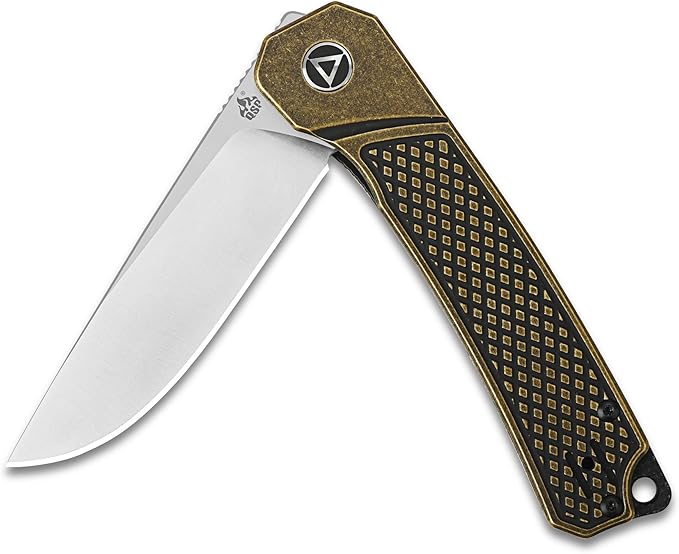 QSP Knife Osprey Folding Knife, 3.25in 14C28N Blade with Different Handle Variants, Reversible Tip Up Clip for Everyday Carry (Satin blade, brass handle)