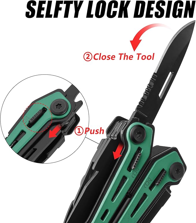 FLISSA 16-in-1 Multi Tool Pliers, Stainless Steel EDC Multitool with Pocket Knife, Belt Clip and Oxford Pouch, Self-locking Multipurpose Utility Multi-Tool for Camping Survival Outdoor Activities
