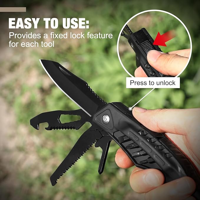 Camping Multitool Hatchet, 22 in 1 Super Hardened Stainless Steel Multitool Hammer Axe with Safety Locking, Upgrad Hidden Portable Camp Survival Hatchet Screwdriver Set with Nylon Sheath