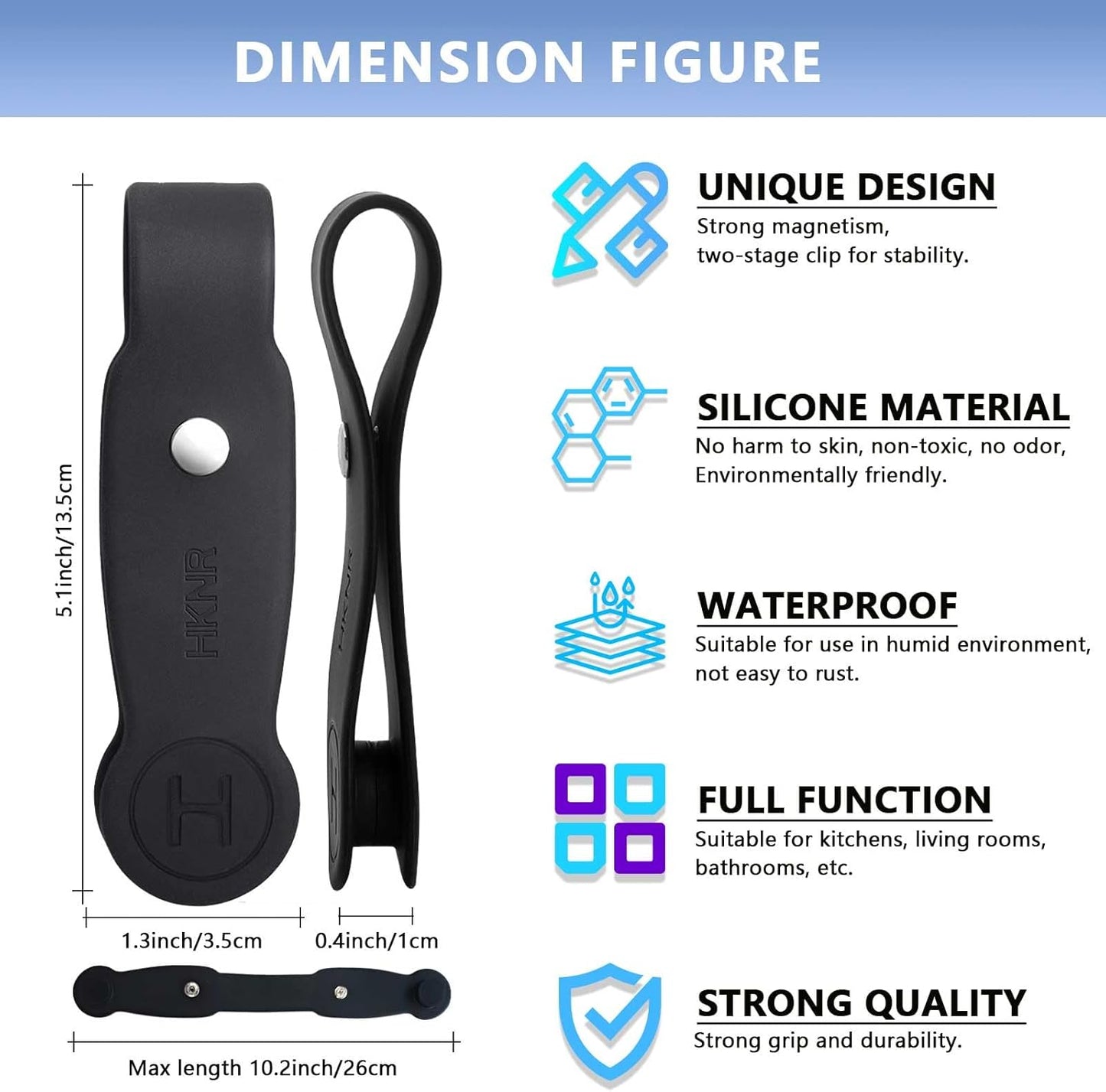 2 Pcs Strong Magnetic Towel Clips for Kitchen, Waterproof Silicone Towel Holder, Multi-Purpose Towel Holder for Bathroom, Kitchen, Outdoor Use (Black)