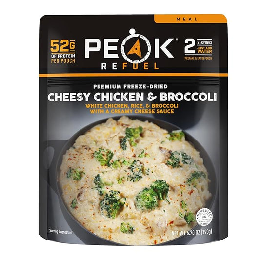Peak Refuel Cheesy Chicken & Broccoli | Premium Freeze Dried Camping Food | Backpacking & Hiking MRE Meals | Just Add Water | 100% Real Meat | 52g of Protein | 2 Serving Pouch