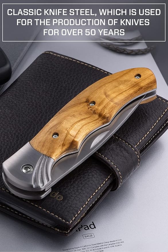 Grand Way Pocket Knife for Men with Wood Handle, Liner lock - Folding Sharp Blade 3.54" - Cool Knives for Camping EDC - Gifts for Dad Him - 6651