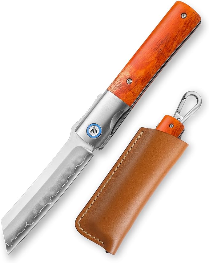 Japanese Style Razor Knives, Higonokami Folding Pocket EDC Knife for Men, 3.66" SKD11 Steel Blade,Handmade Ti Ring & OX Bone & Ti Bolster Handle, Kira-02O