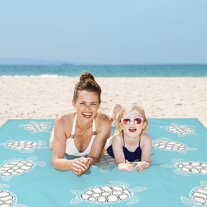 Beach Blanket Sandproof, Baby Sea Turtle Beach Mat Sand Free Waterproof, Large Picnic Blankets Lightweight Quick Drying & Portable, Polyester Outdoor Blanket Beach Essentials Must Have Accesorries