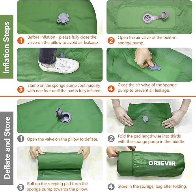 Camping Sleeping Pad, Self Inflating Air Mattress Extra Thickness 4.7 Inch Single Sleeping Pad for Camping with Pillow Built-in Foot Pump Inflatable Camping Mattress for Tent Hiking Traveling
