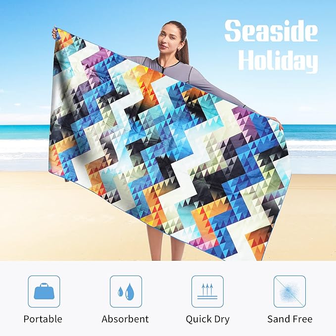 Hiturbo 2 Pack Microfiber Beach Towels,(71"x35") Oversized Sand Free Travel Towels Fast Drying Swimming Towel, Lightweight Compact Camping Towel Super Absorbent Pool Towel