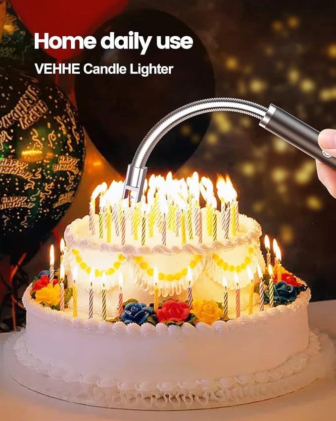 VEHHE Candle Lighter, 2 Pack Rechargeable Electric Lighter with LED Battery Display Safety Switch, Flexible Neck USB Lighter for Candles Camping Grill Gas Stoves Cooking (Black & Pink)
