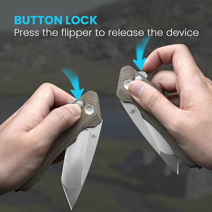 Kizer Mad Tanto Pocket Knife 154CM Steel Green Micarta Handle, Folding Knife, EDC Tactical Survival Knife, V4602C2