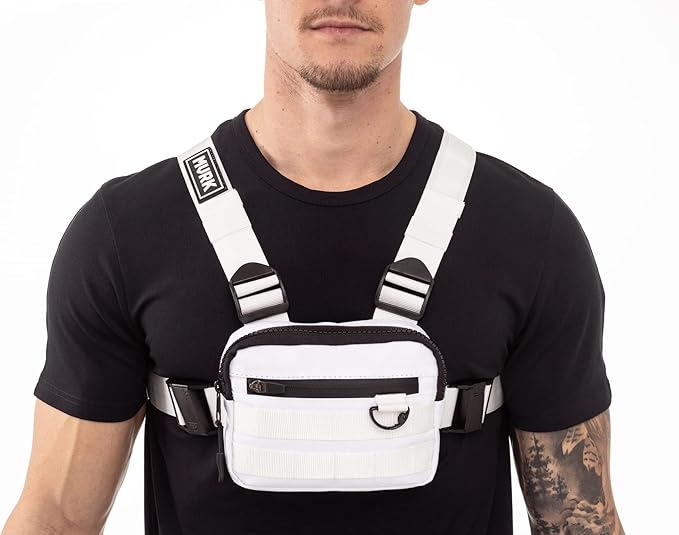 MVRK Water Resistant Chest Bag - Lightweight Tactical Chest Bag For Outdoor Training, Running Chest Pack For Men With Extra Storage (White)