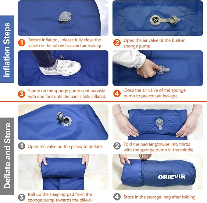 Camping Sleeping Pad, Self Inflating Air Mattress Extra Thickness 4.7 Inch Single Sleeping Pad for Camping with Pillow Built-in Foot Pump Inflatable Camping Mattress for Tent Hiking Traveling