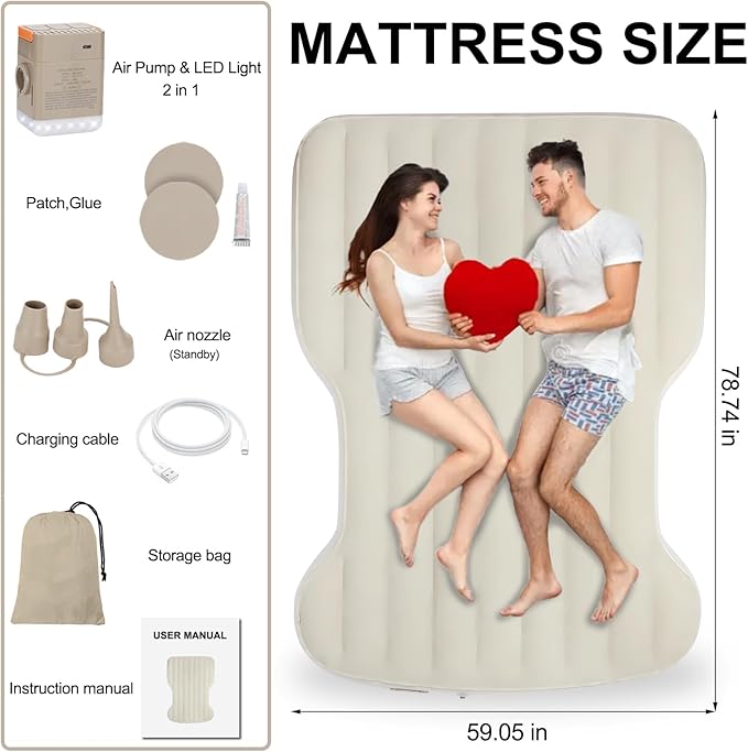 Car Mattress for Tesla Model Y 2024-2020, Self-Inflating Model Y Camping Mattress with Wireless Pump, Portable and Comfortable Tesla Model Y Accessories 2024 2023 2022 2021