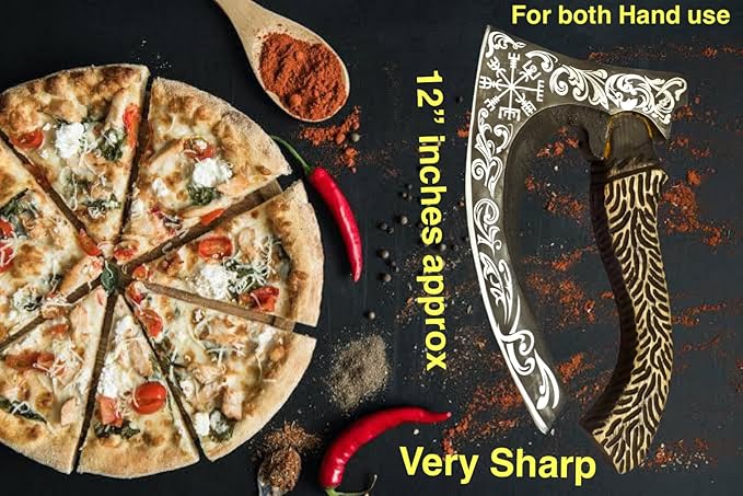 Hand Forged Viking Axe of Ragnor Lorthbrook- Battle Ready Viking Axe -with Ash Wood-Best Gift (Black(Pizza Cutter))