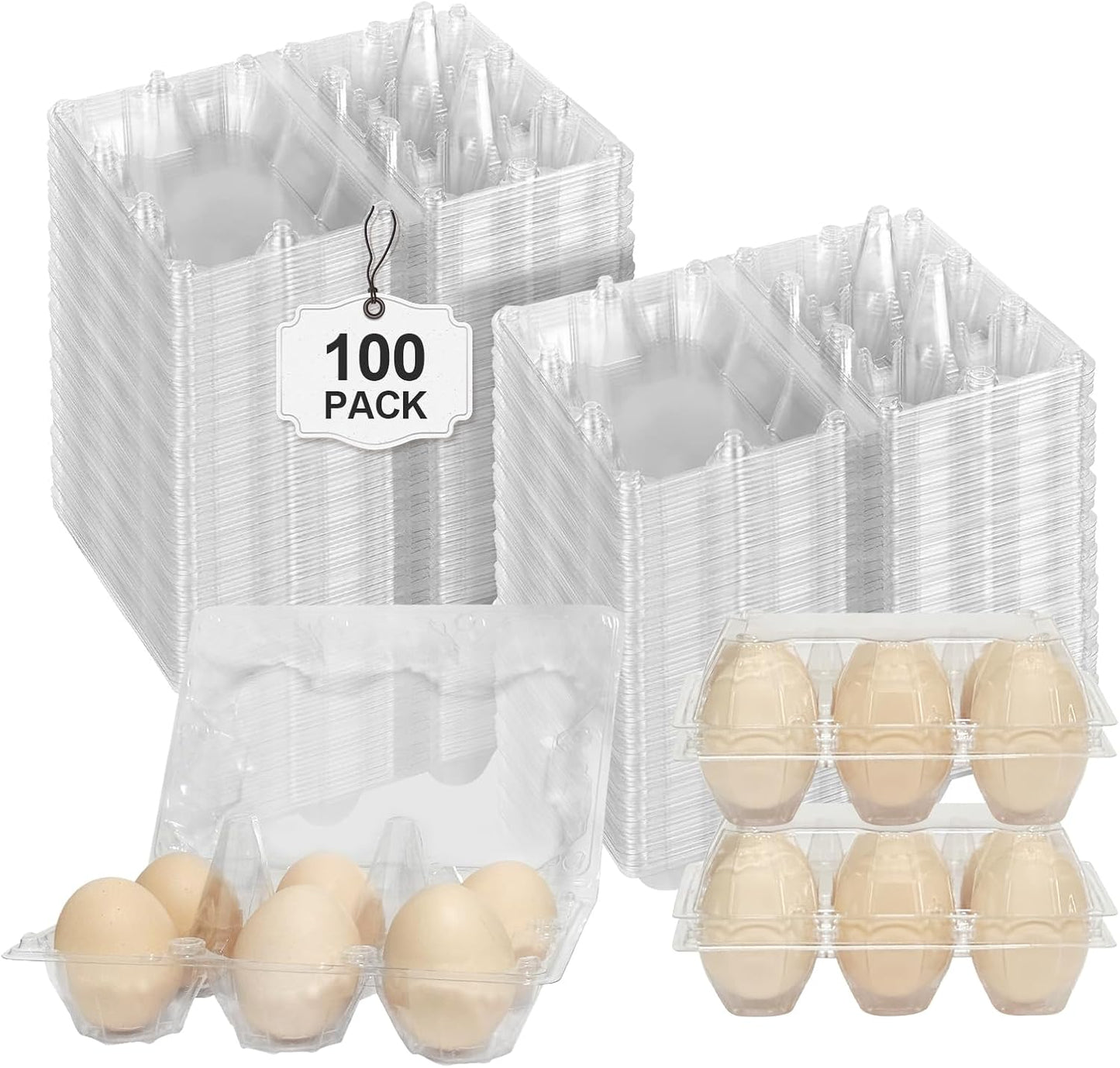 100 Pack Egg Cartons 6 Count - Medium Egg Cartons Cheap Bulk - Half Dozen Egg Carton for Farmers Market, Kitchen Organization and Storage