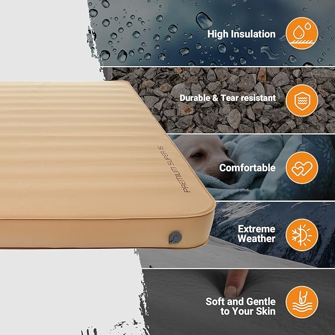 KingCamp Extra Thick 5.9 INCH Double Self Inflating Camping Mattress with 12 R-Value, Sleeping Pad Enlarge Foam Camping Pad, 4 Season Insulated Camping Mat for Tent, Car, 79.1'' x 50.3'' x 5.9''