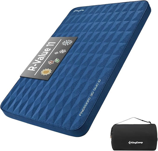 KingCamp Premium Self Inflating Sleeping Pad for Camping, 4Inch Thick Double Camping Pad 11 R-Value 3D Camping Mattress Ultra Comfortable & Warm Thick Sleeping Mat for Car Camping Tent, Double-Navy