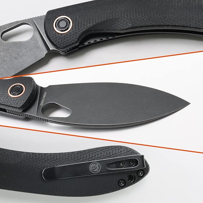 Vosteed EDC Knife, 3.26" Lightweight Folding Pocket Knife with Clip for Men & Women, Nitro-V Steel Black Stonewashed Blade, Thumb Hole, Micarta Handle for Camping, Nightshade Series