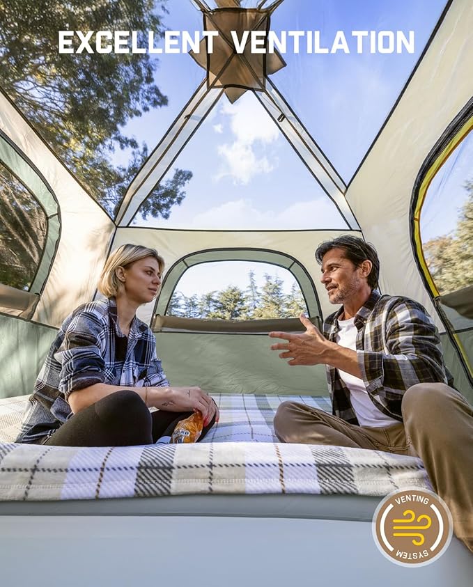 FanttikOutdoor Camping Tent 4/6/8/10 Person Instant Cabin Tent Setup in 60 Seconds with Rainfly & Windproof Portable with Carry Bag for Family Camping & Hiking, Upgraded Ventilation