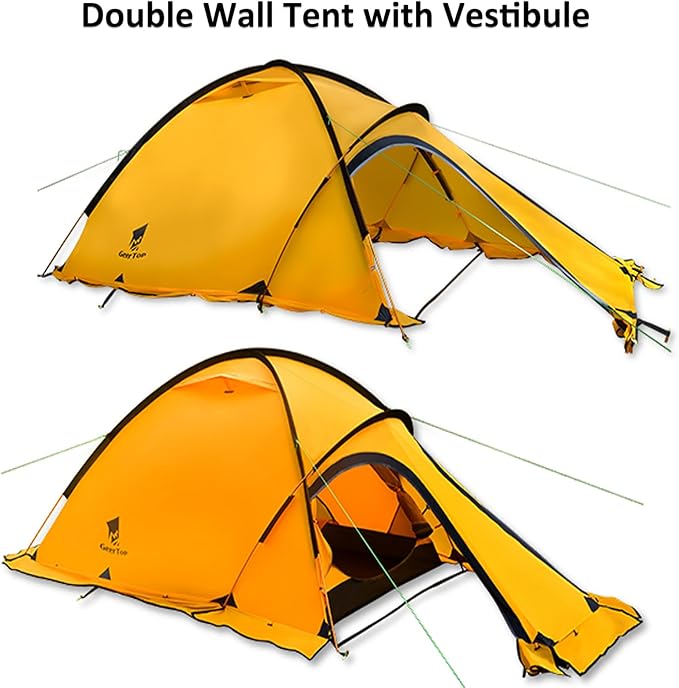 Geertop Portable 2 Person 4 Season Tent Waterproof Backpacking Tent Double Layer All Weather for Camping Hiking Travel Climbing Mountaineering - Easy Set Up