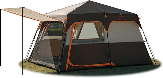 KTT Large Tent 6-8 Person,Family Cabin Tents,Straight Wall,3 Doors and 3 Windows with Mesh,Waterproof,Big Tent for Outdoor,Picnic,Camping,Family,Friends Gathering.……