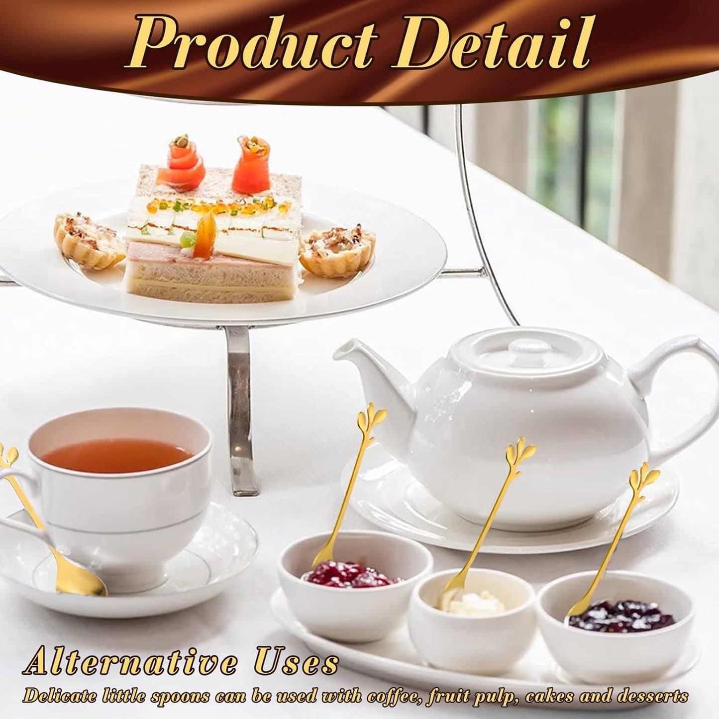 100 Pcs Demitasse Espresso Spoons Stainless Steel Bulk, 4.33'' Small Mini Coffee Tasting Dessert Spoons for Kitchen Dessert, Tea, Appetizer, 1.18'' Wide(Leave,Gold)