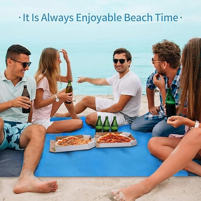 Large Beach Blanket 79''×83'' Double-Sided Waterproof Outdoor Mat with Ground Nails,Lightweight Picnic Blanket for Camping, Hiking, Picnic, Beach, Travel, Sports