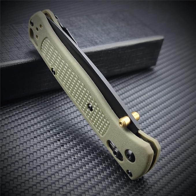 Axis Lock Knife EDC Folding Pocket Knives For Men, Coated Finish Blade, Green Grivory Fiberglass Super Lightweight Handle With Belt Clip, Everyday Carry Thumb Studs Manual Open