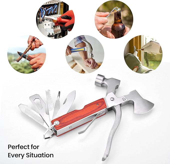 Multitool Camping Gear 12 in 1 Mini Hammer Survival Tool for Men Multipurpose Tool for Home, Camping Equipment，Work, Hammer, Pliers, Survival Knife (Axe)