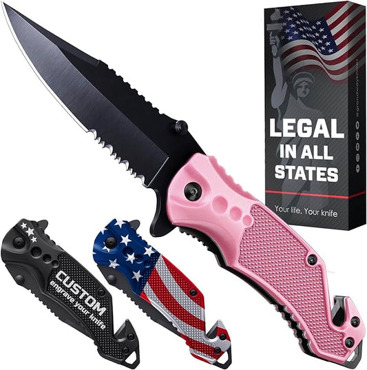 GOOD WORKER 2.95” Serrated Blade Pink Knife - Pocket Knife for Women - Self Defense Knife - Pink Knives - Cute Womens Girl Knife - Womens Folding Knife - Pink Pocket Knife - Mothers Day Gift - 6680 P