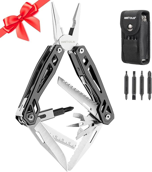 Gifts for Men, Multitool Needle Nose Pliers, 21-in-1 Stainless Steel Multi Tool Pocket Knife with Screwdriver Sleeve, Self-locking Survival Knife-Great for Outdoor, Simple Repair, Camping