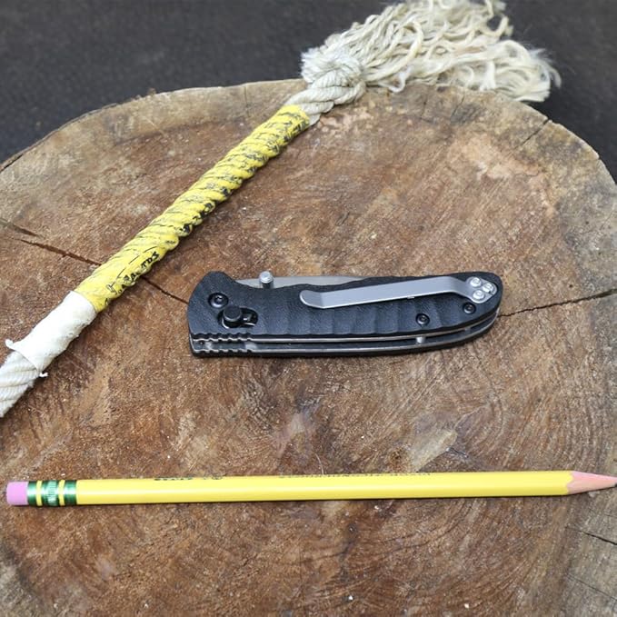 WHISKEY BENT HAT CO. Catch Pin Lock Folding Pocket Knife w/Clip Drop Point Blade Thumbstud Opening 440C Stainless Steel (Raven - Serrated, 3.75" - Closed Length)